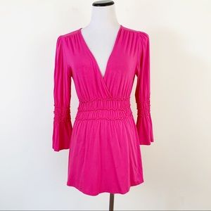 Boston Proper Bell Sleeve Top Faux Wrap Blouse